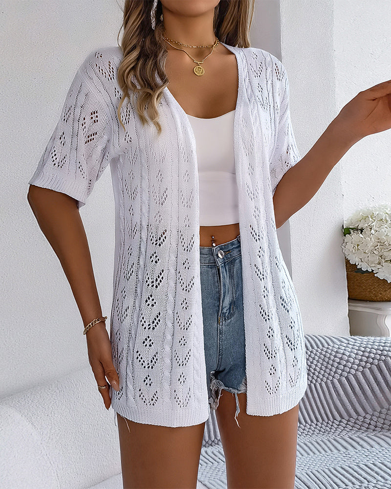 Valenzora | Short-sleeved elegant white lace cardigan