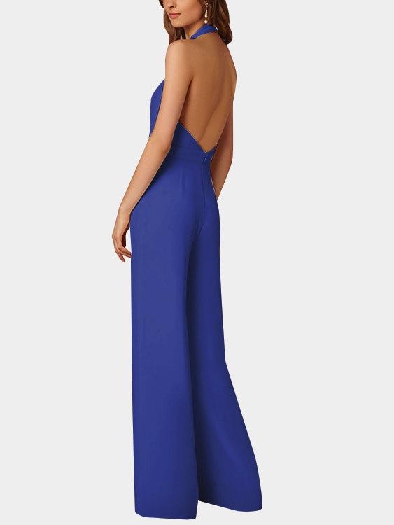 Valenzora | Tiefer V-Ausschnitt Ärmelloser Jumpsuit mit weitem Bein
