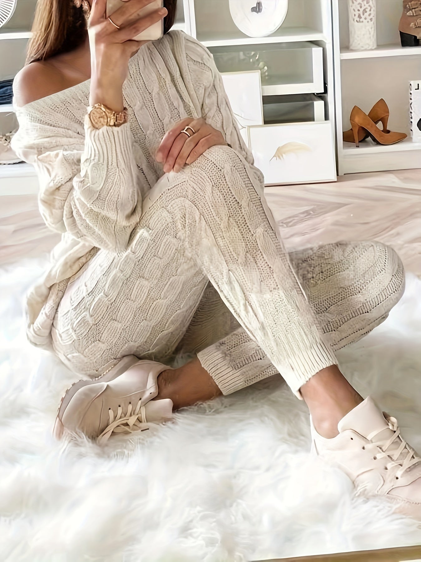 Valenzora Knitted Matching Sweatshirt & Trousers Outfit Two-Piece Set