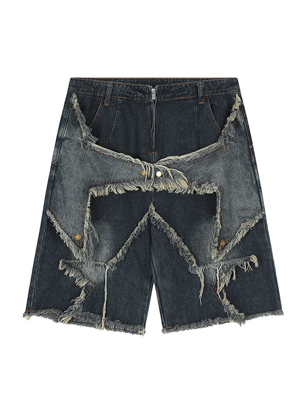 Valenzora | Baggy Sternmuster-Patchwork-Jeansshorts