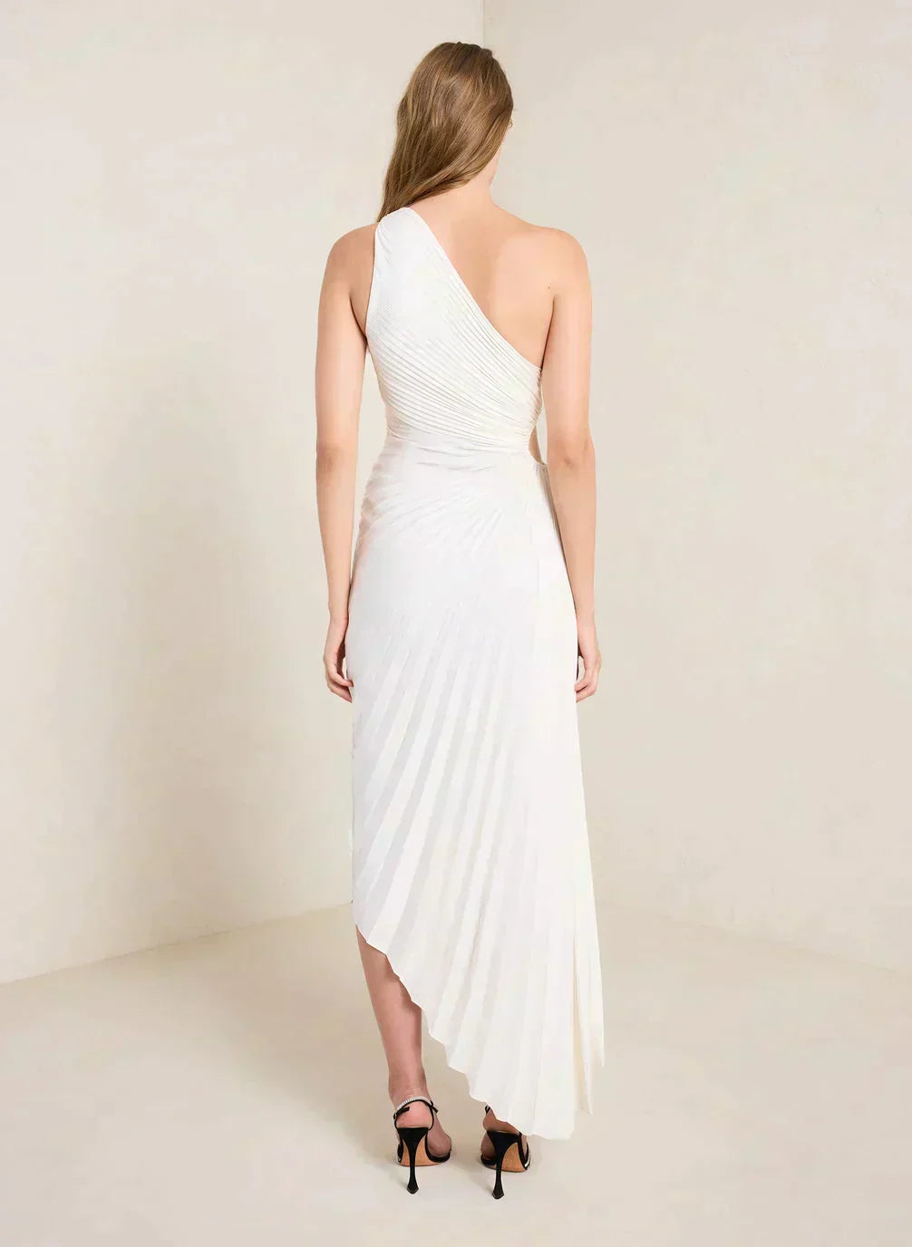 Valenzora | One-Shoulder-Plisseekleid in Midilänge