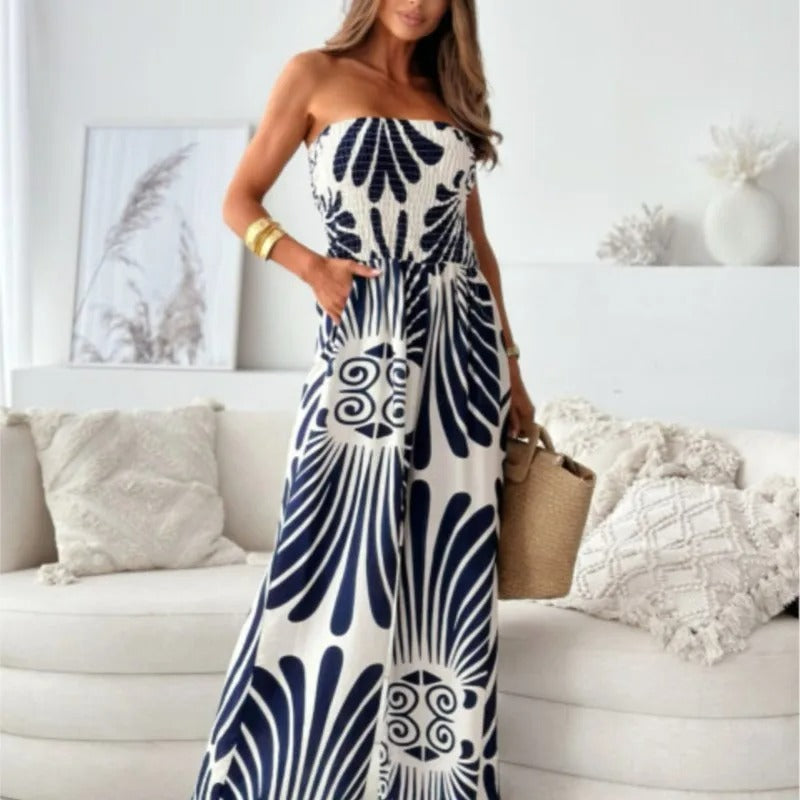 Off-the-shoulder jumpsuit with wide legs
