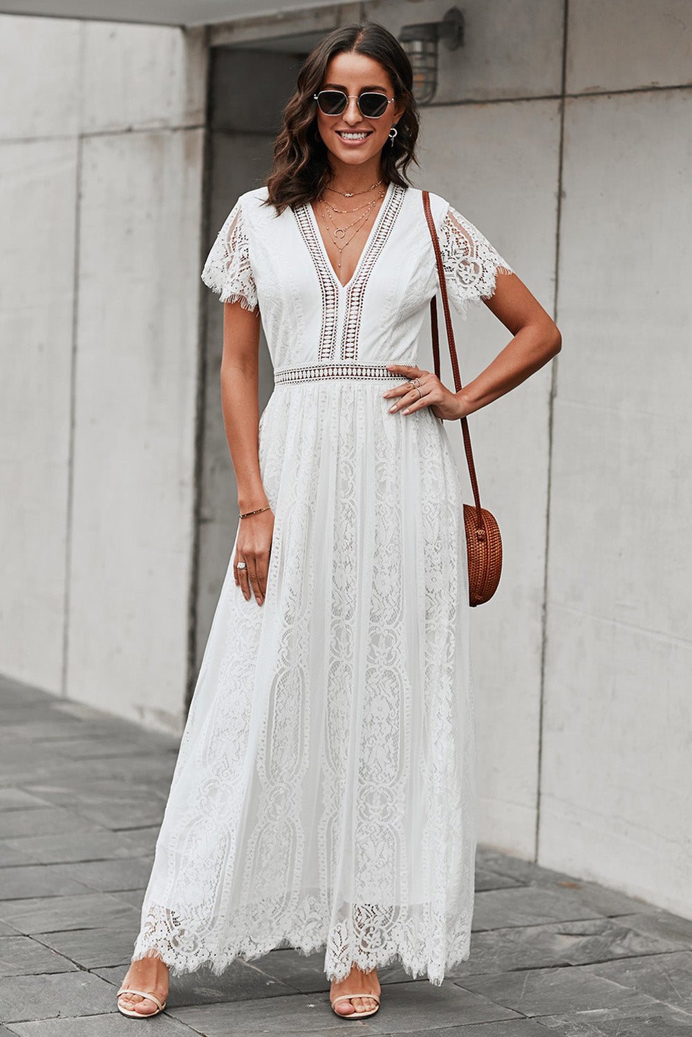 Valenzora | Lace Plunge Dress with Wavy Hem
