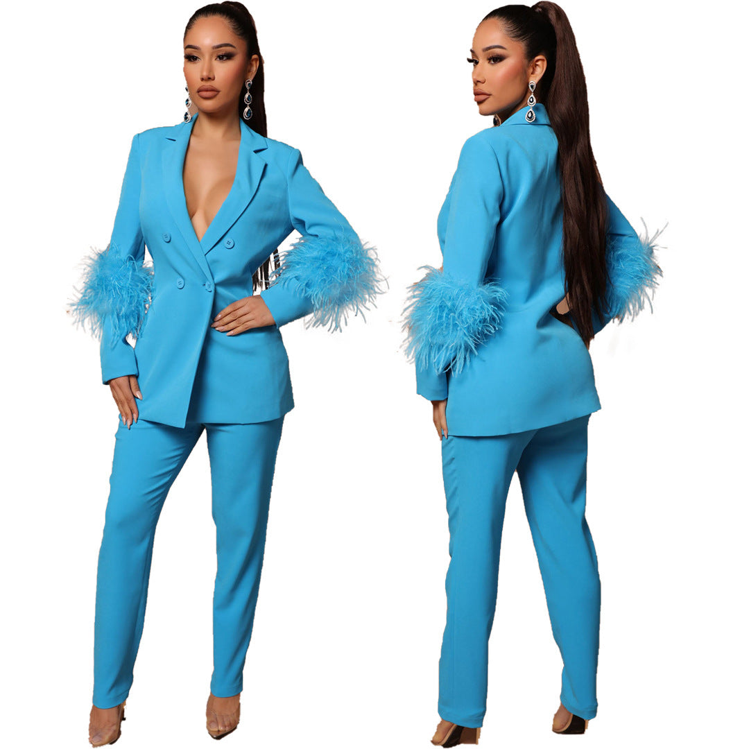 Valenzora Two-piece ostrich fur lapel for women