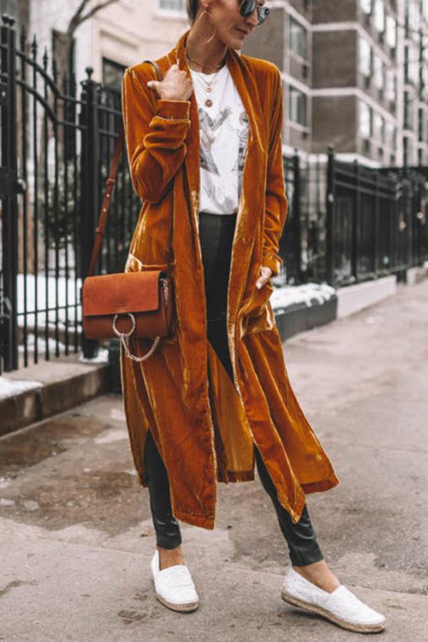 Valenzora - Stylish long coat with lapel collar and long sleeves for women