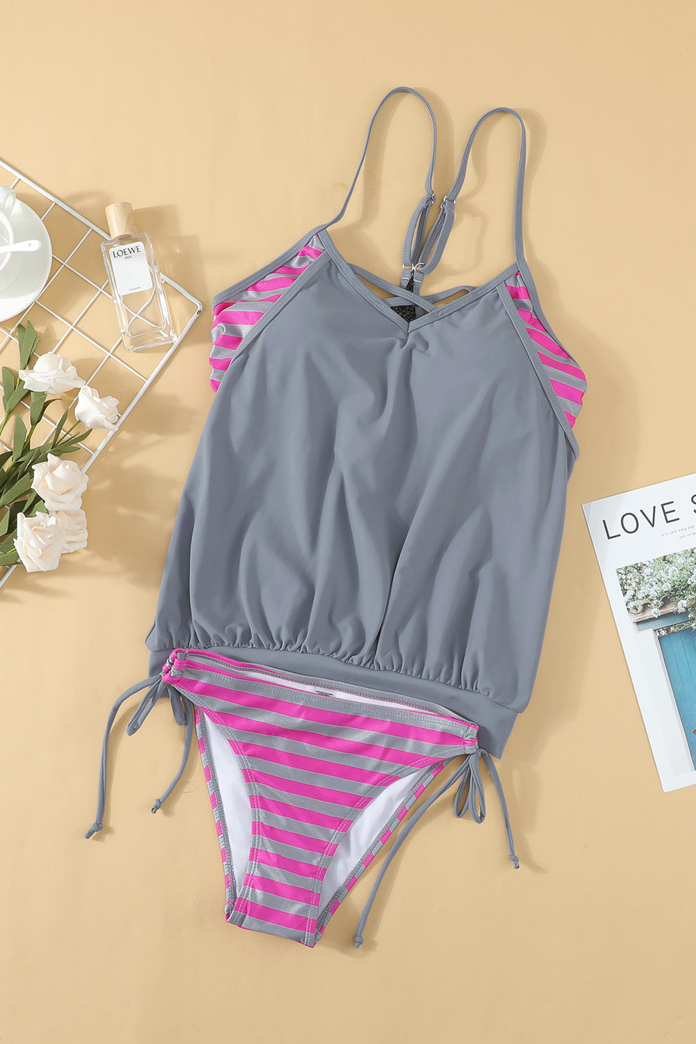Valenzora | Tankini-Set mit Spaghettiträgern und Kreuzmuster