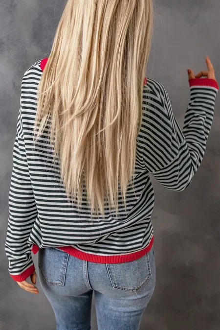 Valenzora | Gestreiftes T-Shirt mit Rundhalsausschnitt und überschnittenen Schultern
