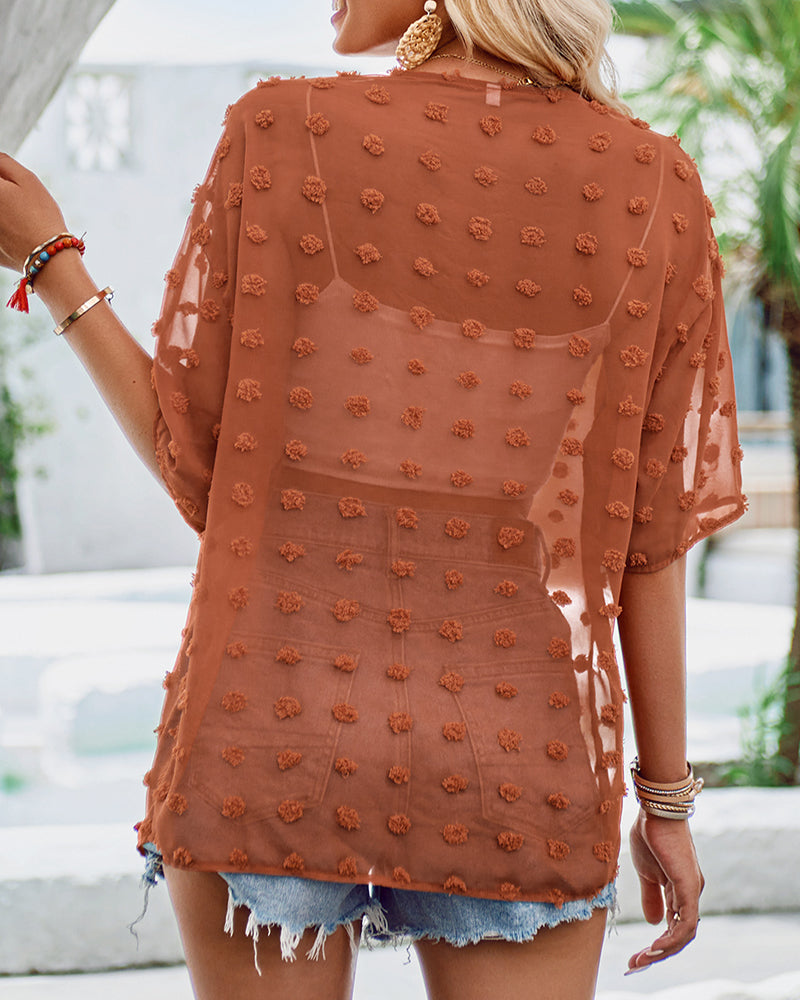 Valenzora | Solid-color thin jacquard cardigan with short sleeves