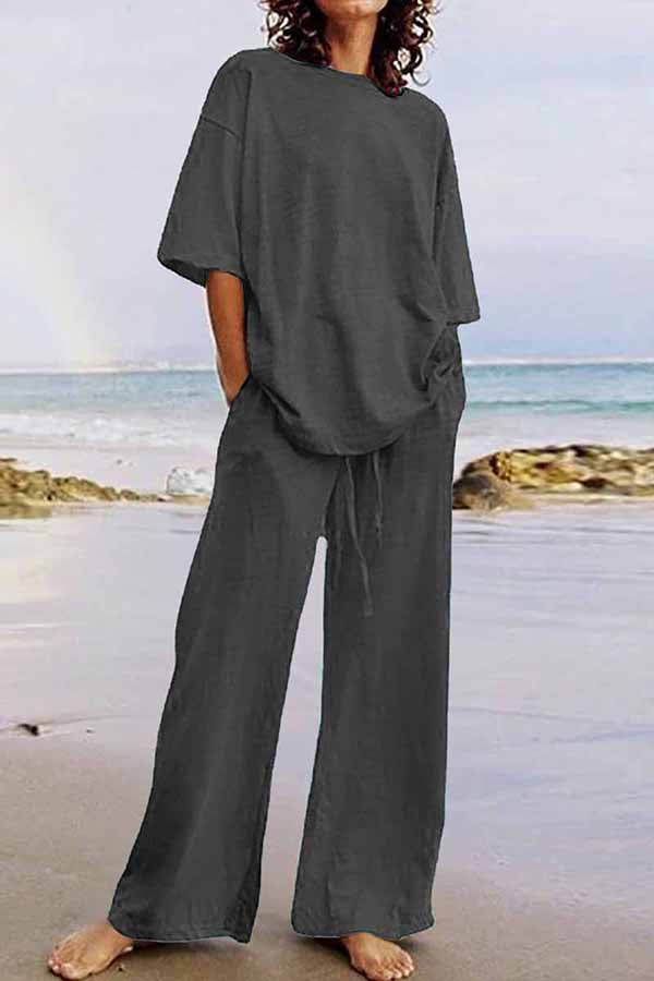 Valenzora | Casual Living Solid Color O-Neck Short Sleeve Two Pieces (11 Colors)