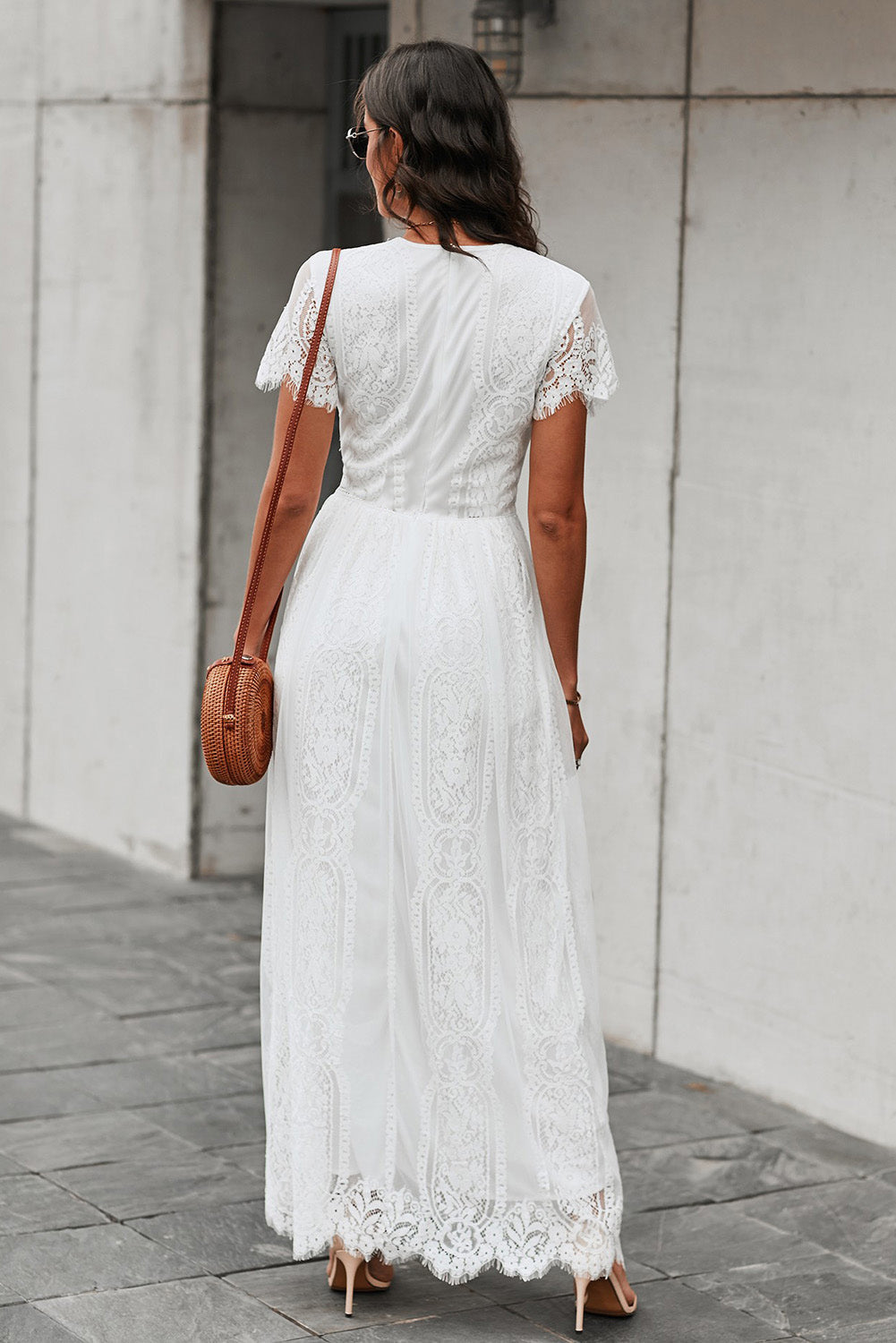 Valenzora | Lace Plunge Dress with Wavy Hem