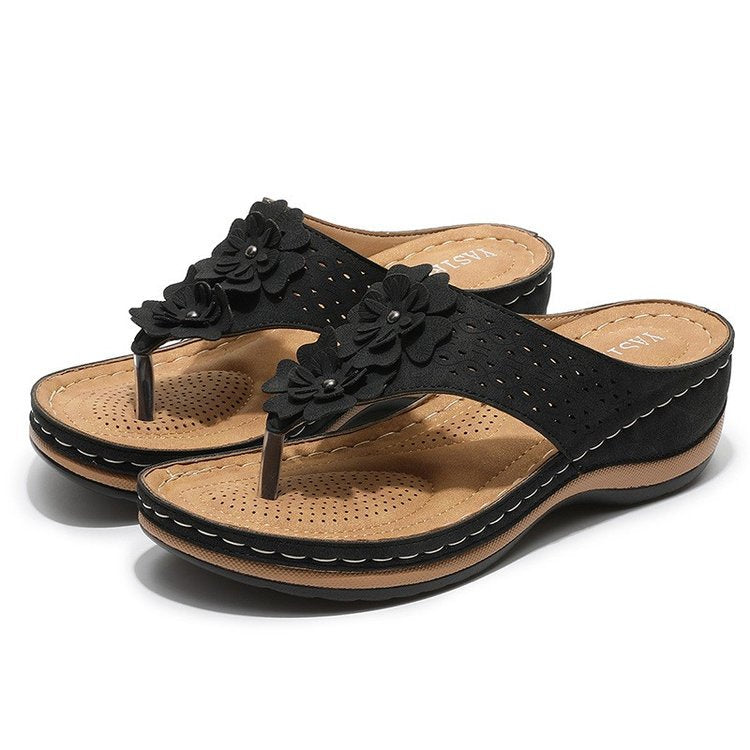 Valenzora | Breathable casual shoes with round toe and herringbone pattern flower