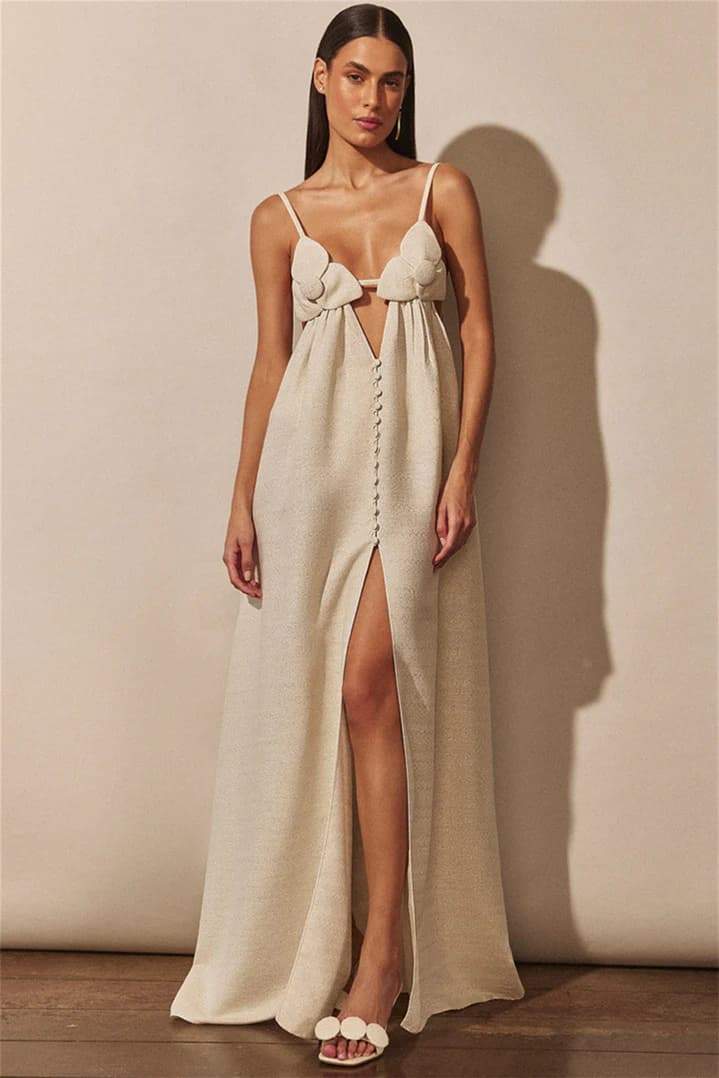 Valenzora | Maxikleid mit V-Ausschnitt und hohem Blumenschlitz