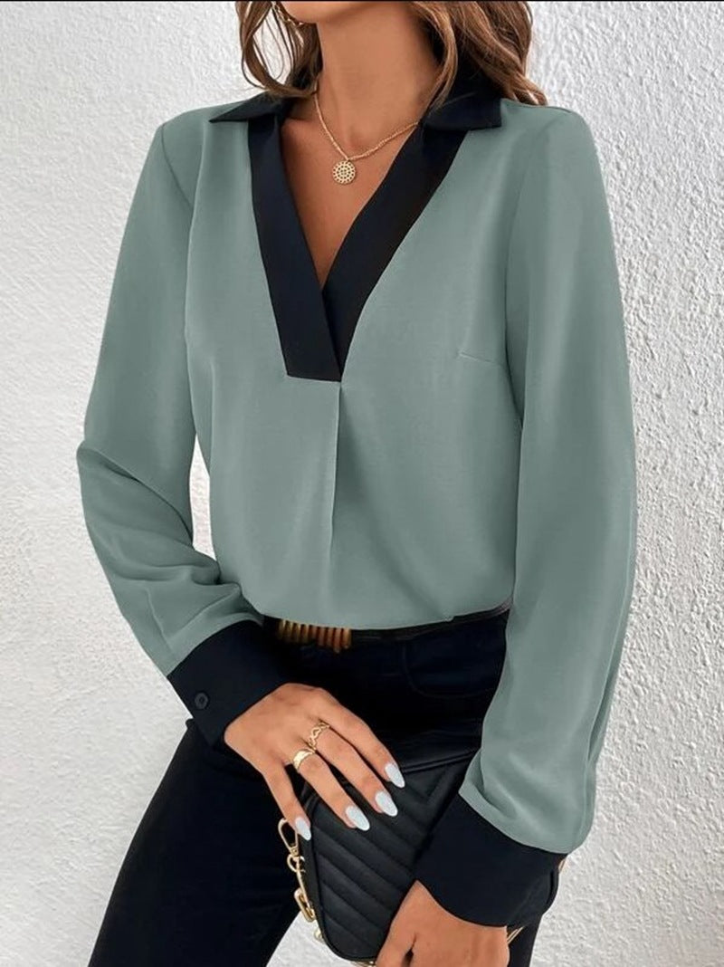 Valenzora Women's shirt with V-neck and contrasting colors