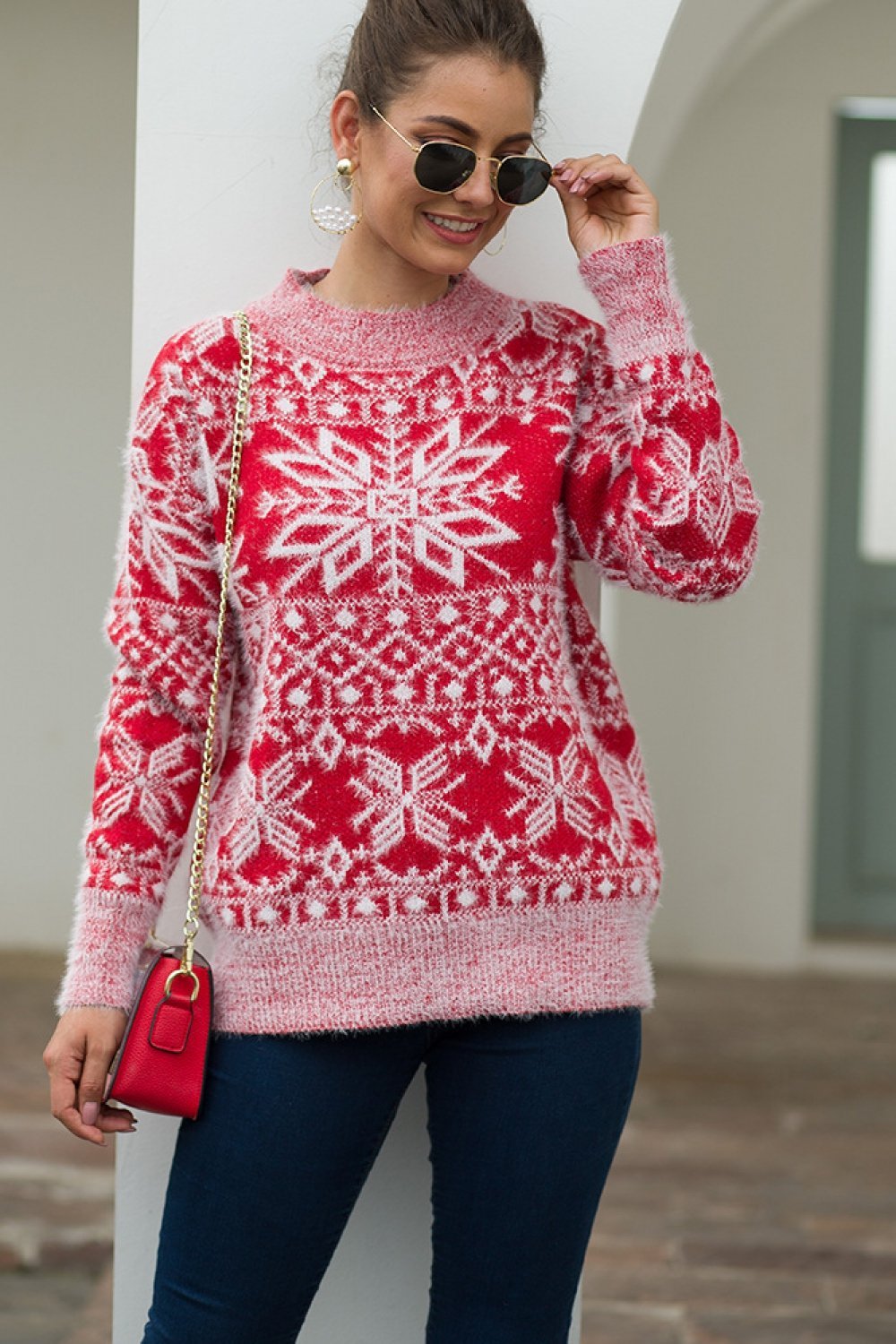 Valenzora Christmas Snowflake Plush Sweater - Blue