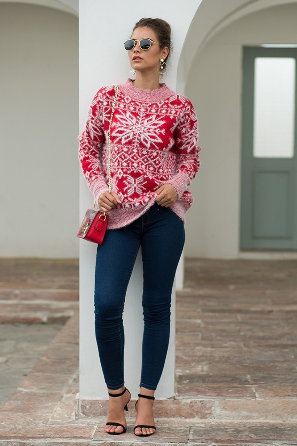 Valenzora Christmas Snowflake Plush Sweater - Blue