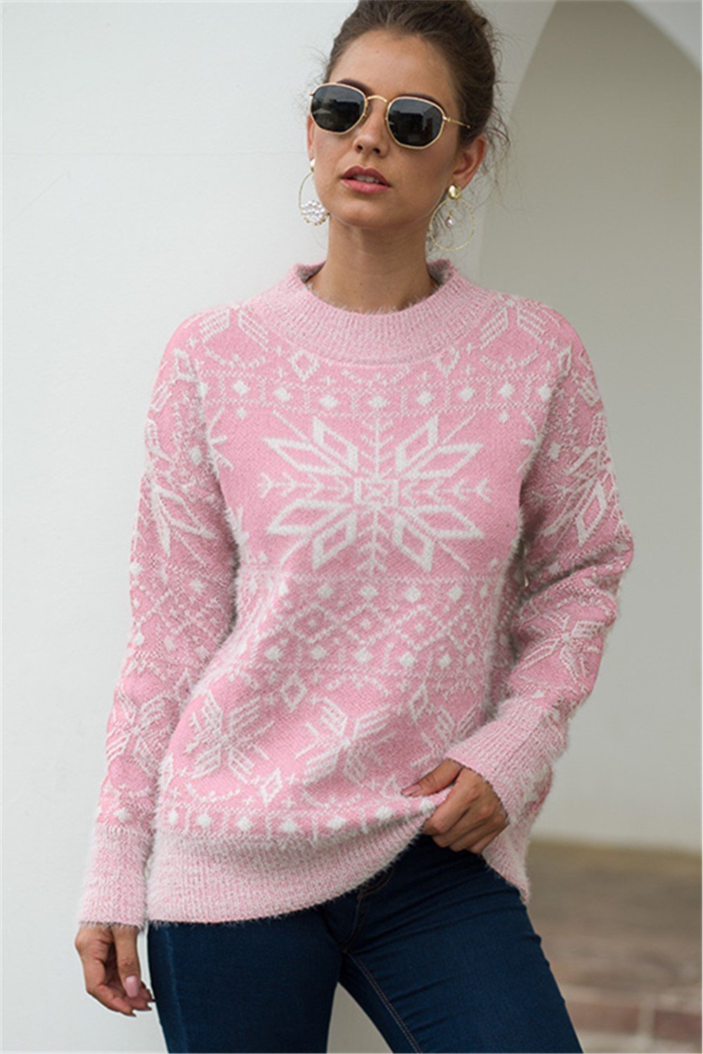 Valenzora Christmas Snowflake Plush Sweater