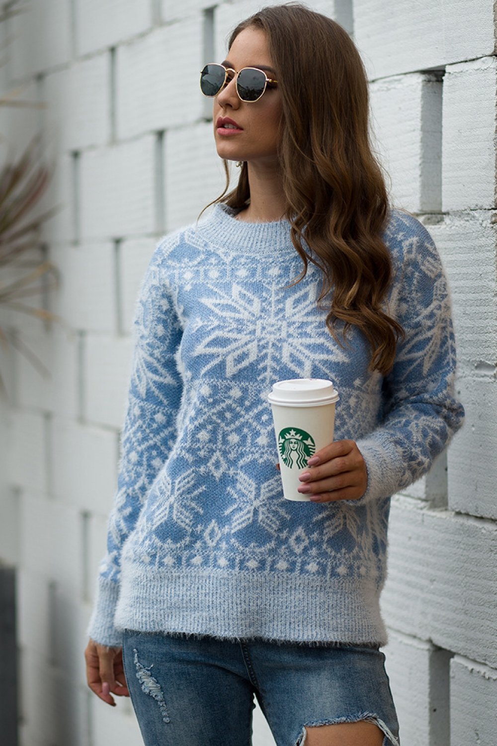 Valenzora Christmas Snowflake Plush Sweater