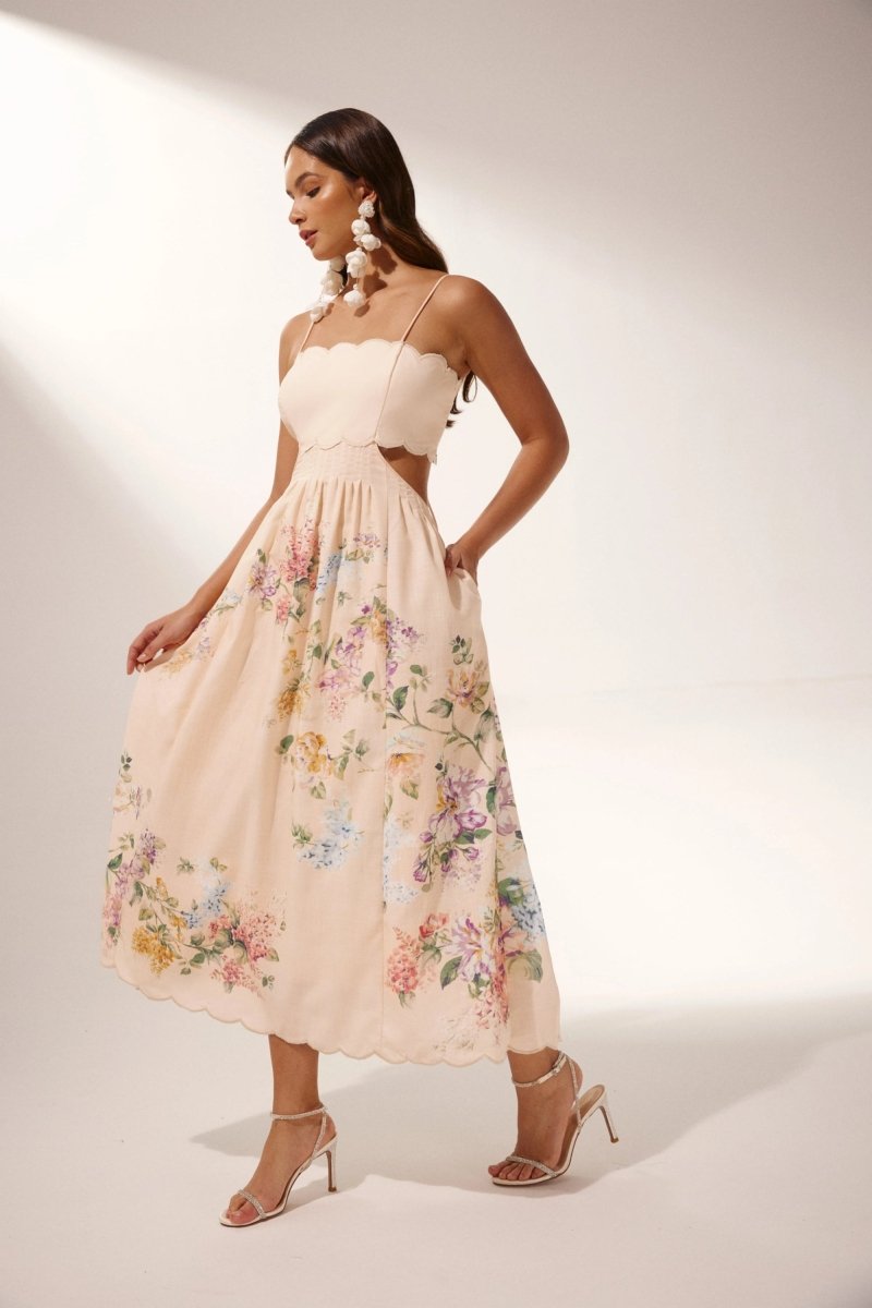 Valenzora | Midi dress with cut-outs and floral print