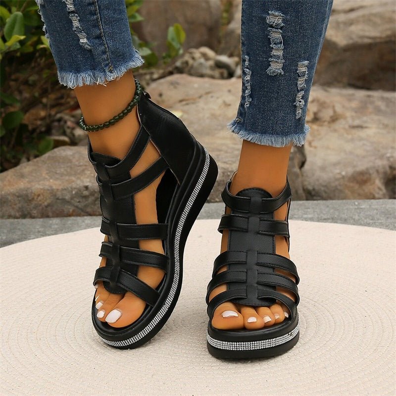 Valenzora | Elegant rhinestone wedge sandals