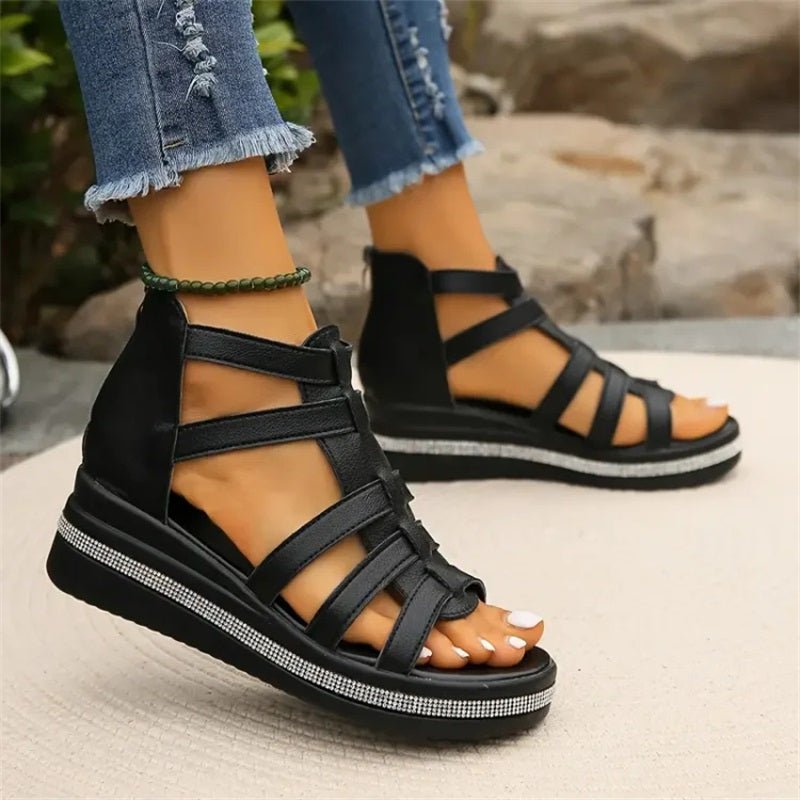 Valenzora | Elegant rhinestone wedge sandals