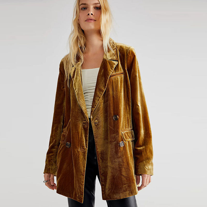 Valenzora | Classic velvet lapel collar long-sleeved double-breasted blazer