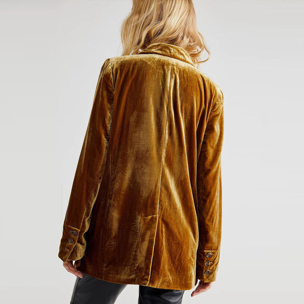 Valenzora | Classic velvet lapel collar long-sleeved double-breasted blazer