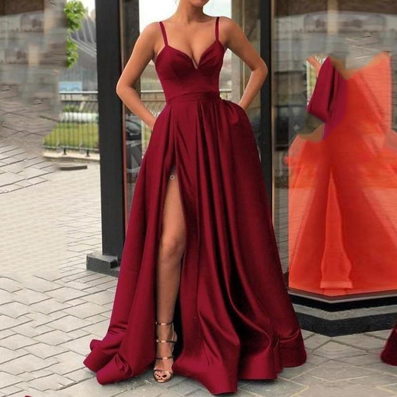 Valenzora | Long Satin Strapless Side Seam Elegant Solid Color