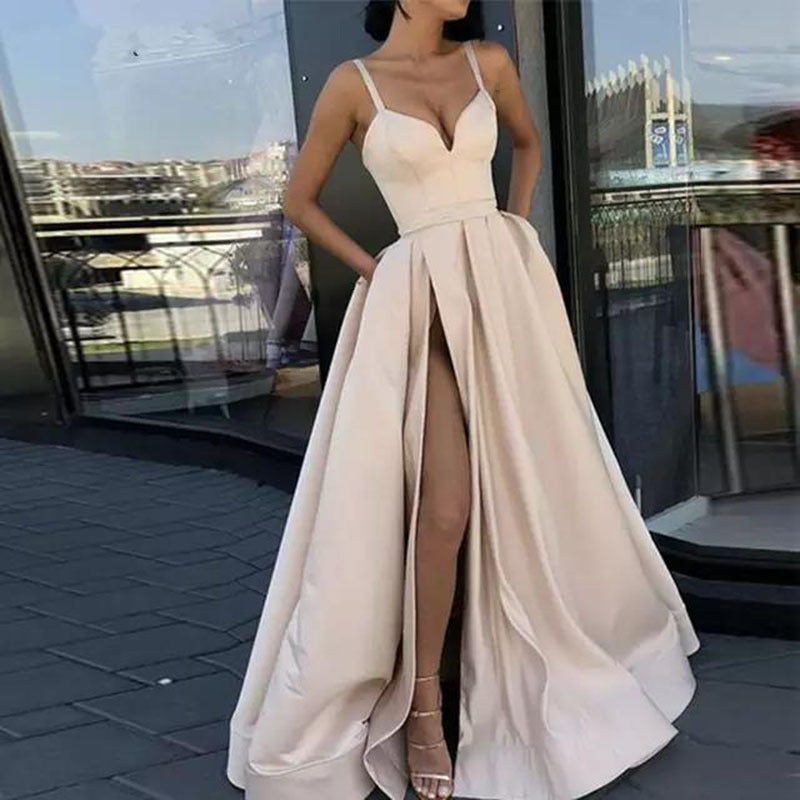 Valenzora | Long Satin Strapless Side Seam Elegant Solid Color