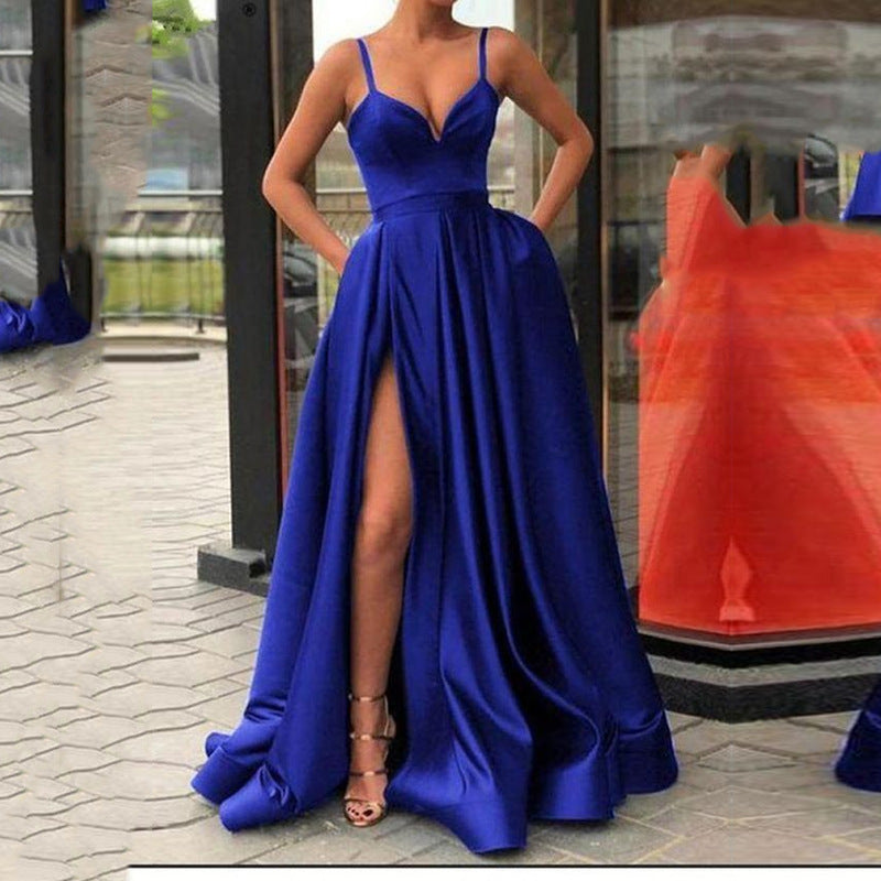 Valenzora | Long Satin Strapless Side Seam Elegant Solid Color