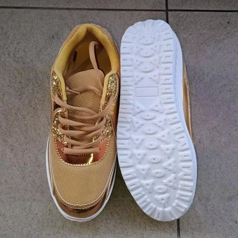 Valenzora | Goldene Plateau-Sneaker zum Schnüren für Damen