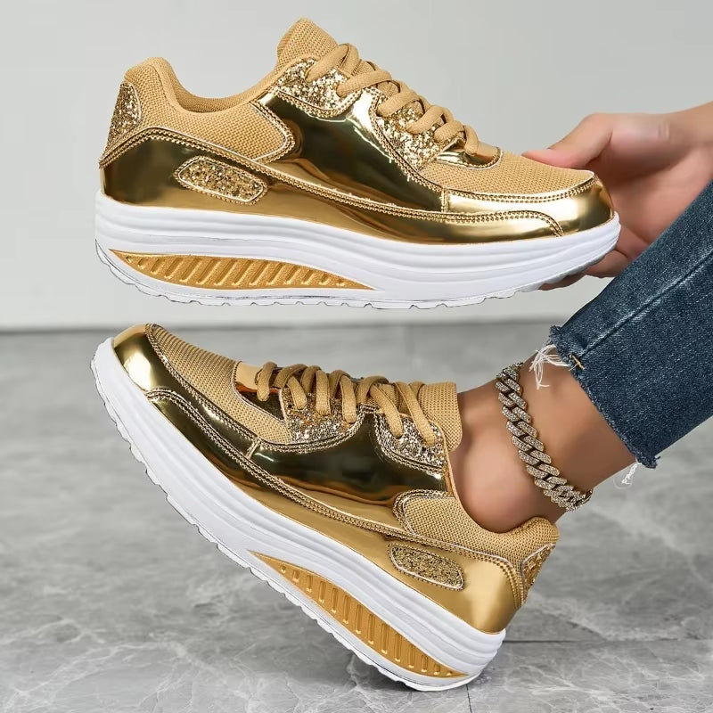 Valenzora | Goldene Plateau-Sneaker zum Schnüren für Damen