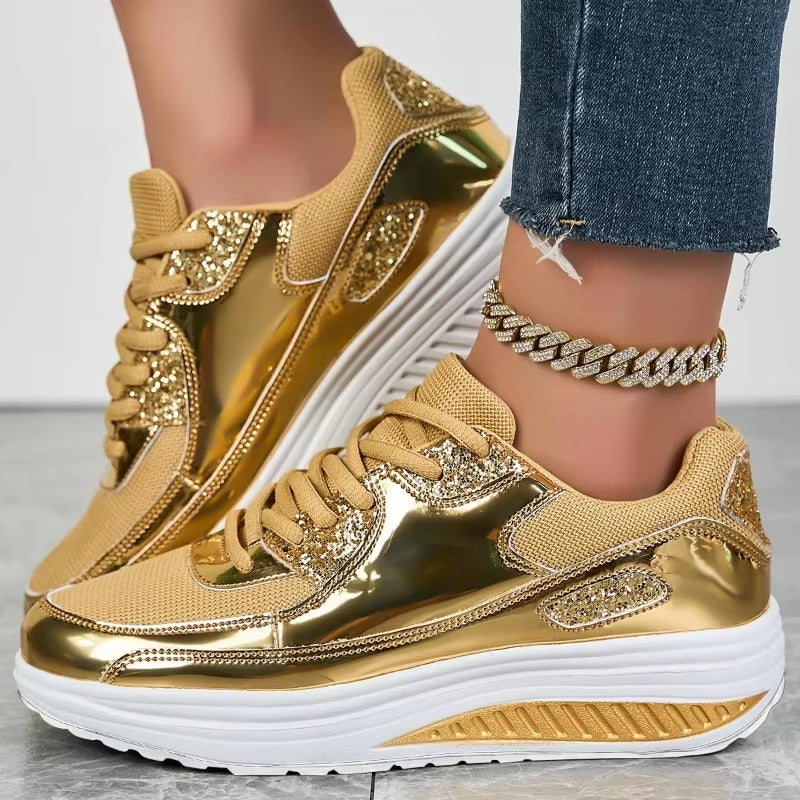 Valenzora | Goldene Plateau-Sneaker zum Schnüren für Damen