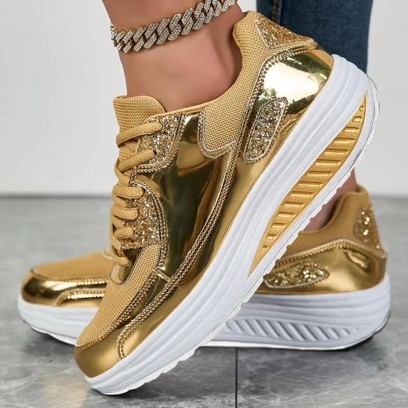 Valenzora | Goldene Plateau-Sneaker zum Schnüren für Damen