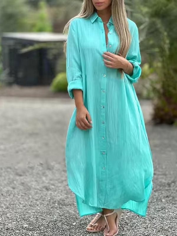 Valenzora | Spring Cotton Linen Solid Colors Bag Oversized Blouse Dresses