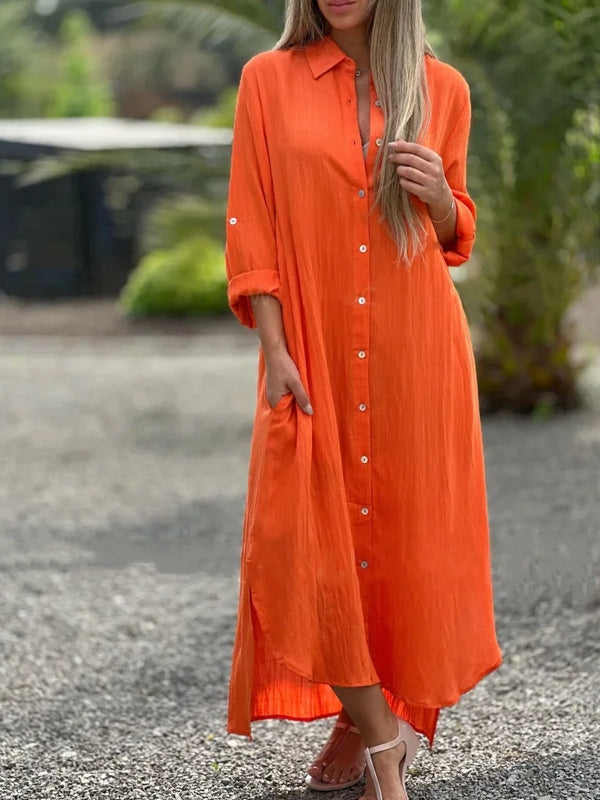 Valenzora | Spring Cotton Linen Solid Colors Bag Oversized Blouse Dresses