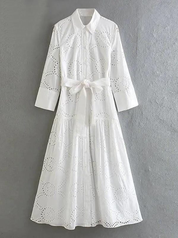 Valenzora | Elegantes weißes Damen-Midi-Kleid mit schicken Löchern