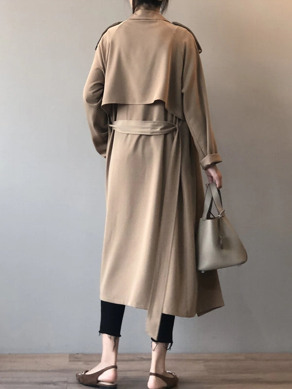 Valenzora | Elegant long trench coat briefcase with belt