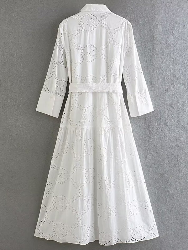 Valenzora | Elegantes weißes Damen-Midi-Kleid mit schicken Löchern
