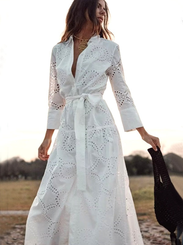 Valenzora | Elegantes weißes Damen-Midi-Kleid mit schicken Löchern
