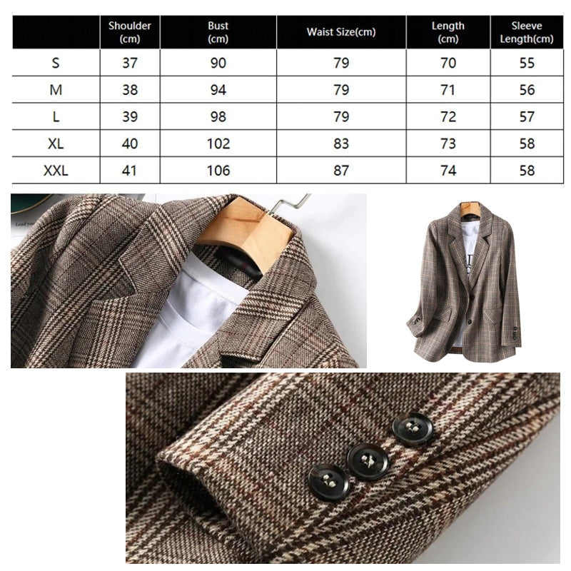 Valenzora | Women's Office Plaid Blazer Long Sleeve Casual Jacket