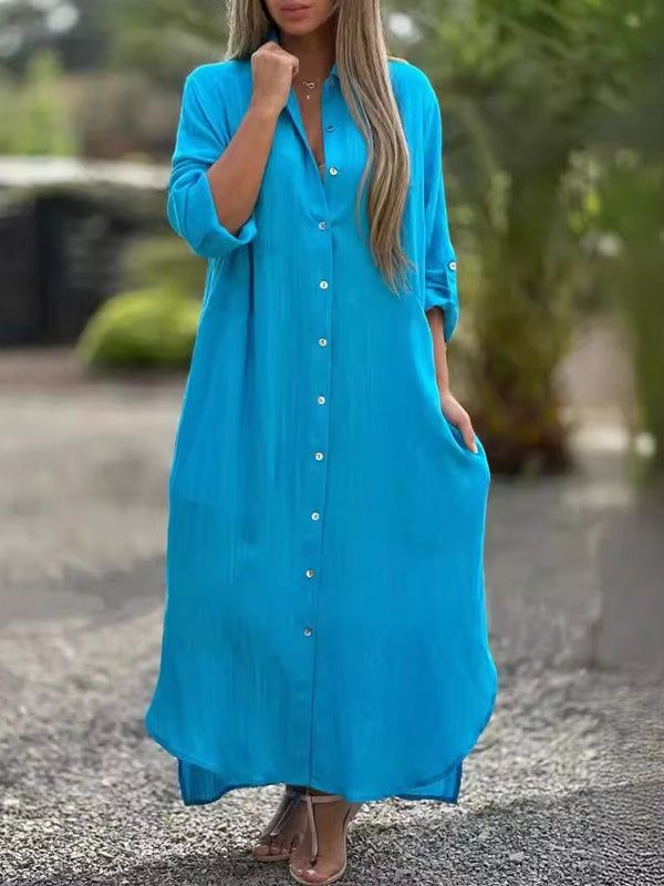 Valenzora | Spring Cotton Linen Solid Colors Bag Oversized Blouse Dresses