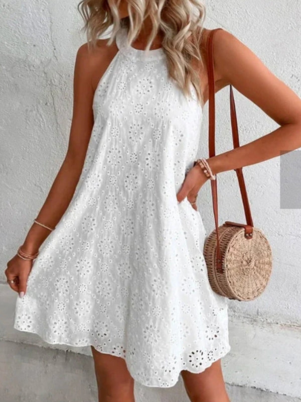 Valenzora | Sommer Damen O-Neck Sexy Schmal Weißes Minikleid