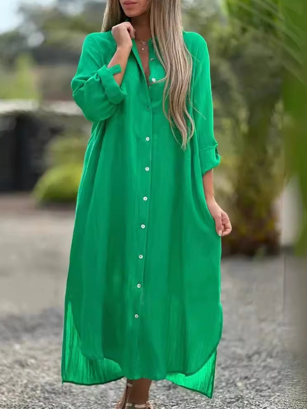 Valenzora | Spring Cotton Linen Solid Colors Bag Oversized Blouse Dresses