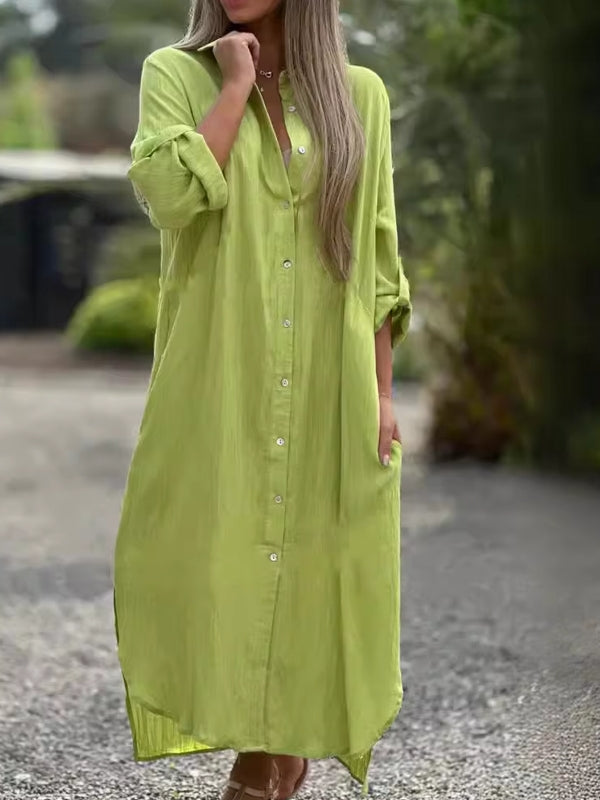 Valenzora | Spring Cotton Linen Solid Colors Bag Oversized Blouse Dresses