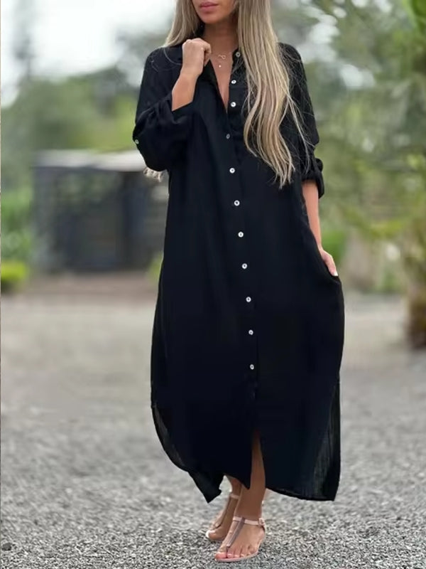 Valenzora | Spring Cotton Linen Solid Colors Bag Oversized Blouse Dresses