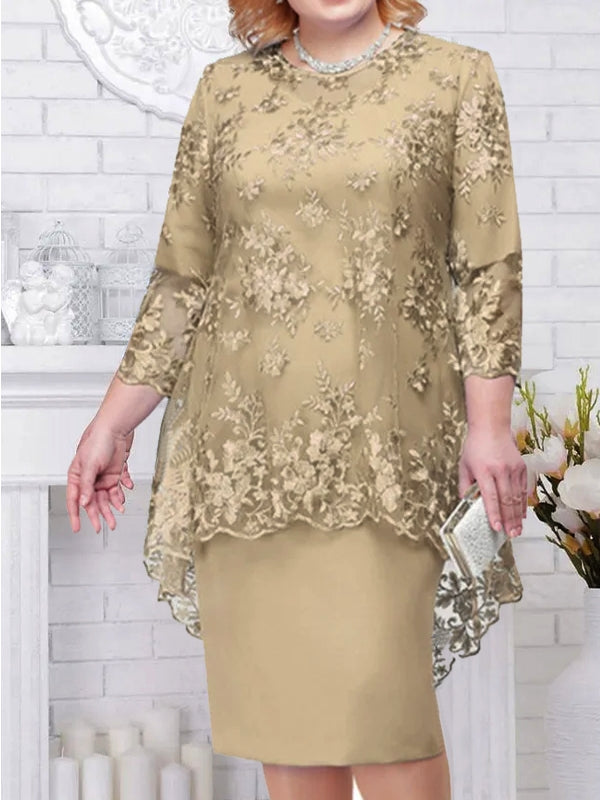 Valenzora | Elegant lace pattern 3/4 sleeve women's evening dress