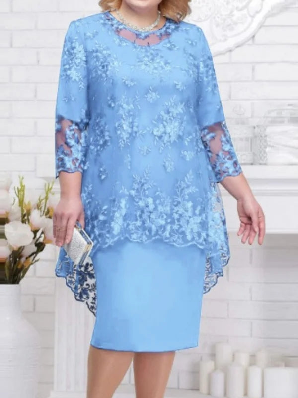 Valenzora | Elegant lace pattern 3/4 sleeve women's evening dress