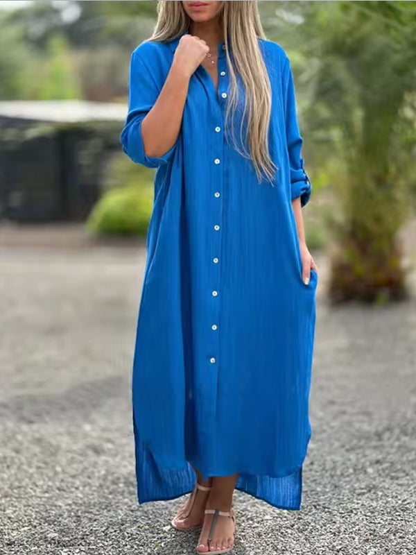 Valenzora | Spring Cotton Linen Solid Colors Bag Oversized Blouse Dresses