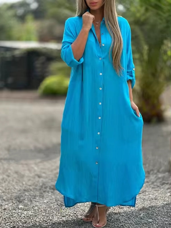 Valenzora | Spring Cotton Linen Solid Colors Bag Oversized Blouse Dresses