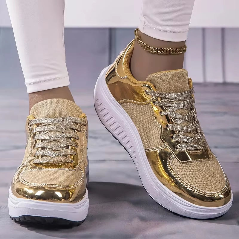 Valenzora | Goldene Plateau-Sneaker zum Schnüren für Damen